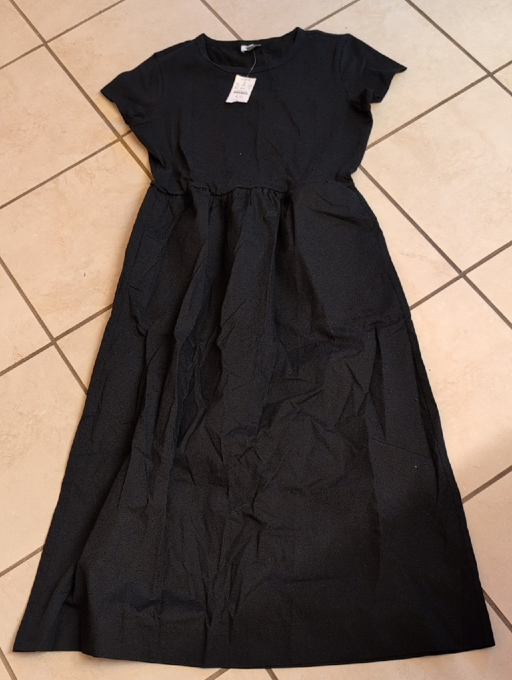 NWT J. Crew Black Mixy Mixed Media Knit Midi Dress short Sleeve Size S - Picture 2 of 11